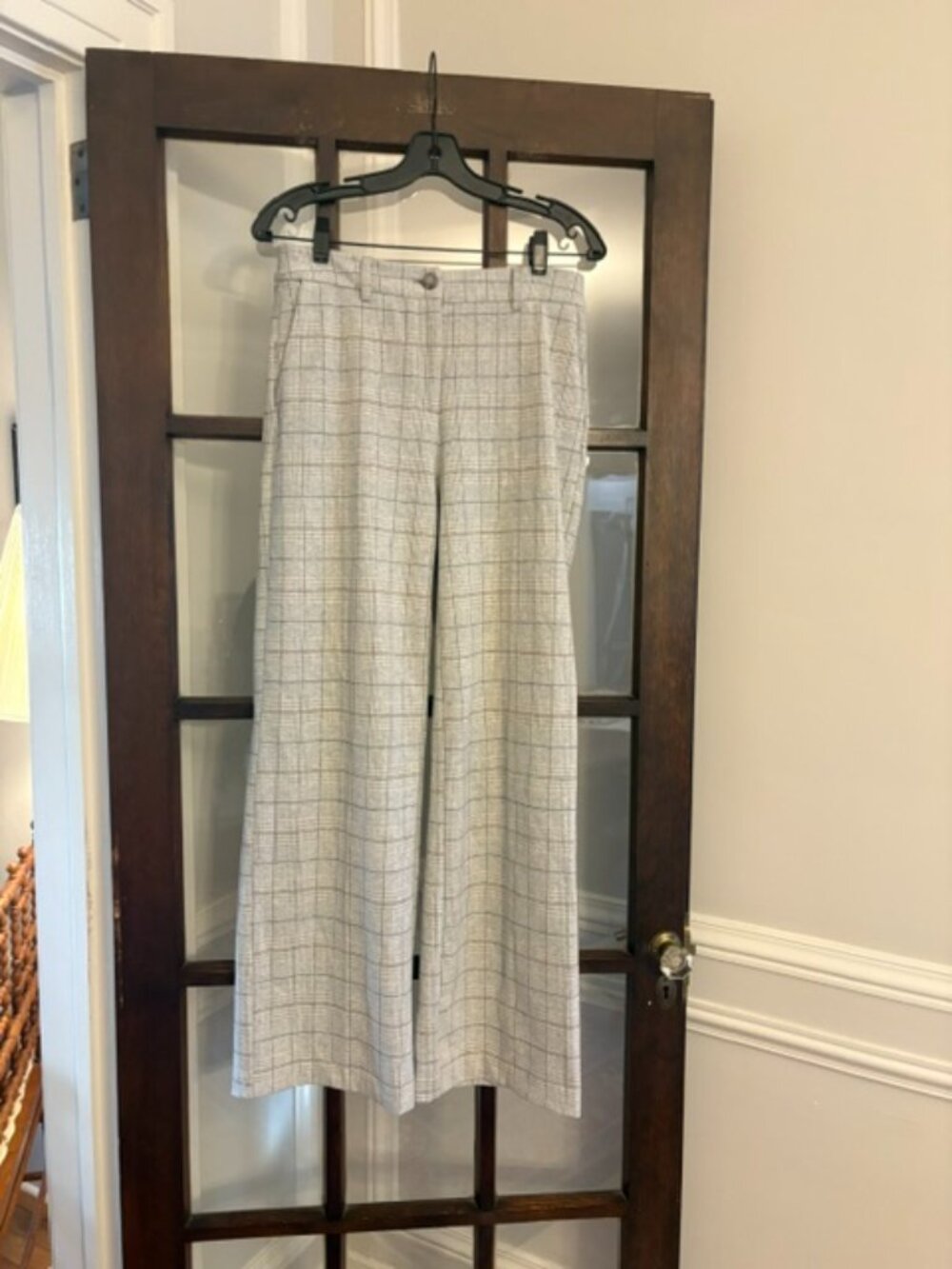 Joie Wide Leg Gray Plaid Trousers, Size 6